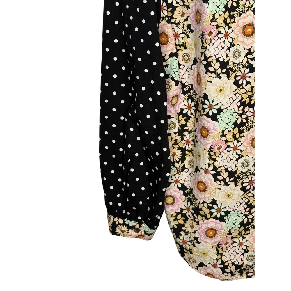 Maeve Anthropologie Mixed Print Top Small Black Floral Polka Dot Button Back - Picture 10 of 13